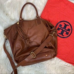 Tori Burch RARE embossed leather satchel crossbody with tassel